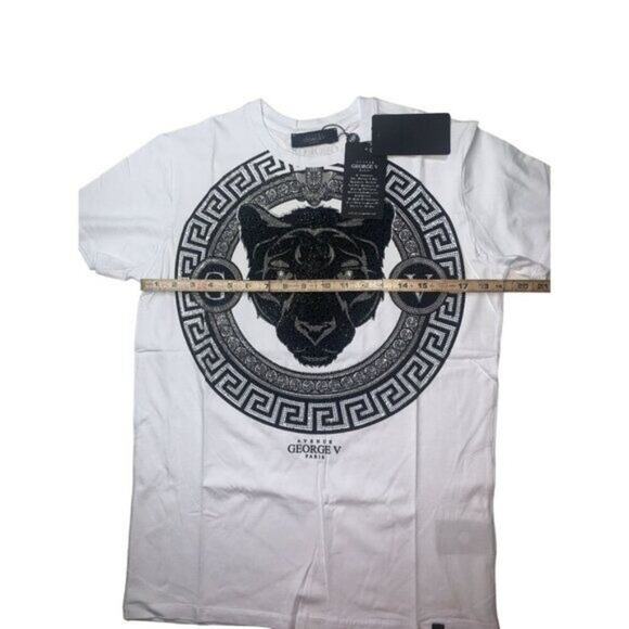 AVENUE GEORGE V Paris Men's‎ White Graphic T-Shirt With Black Panther Rhinestone - Picture 6 of 14